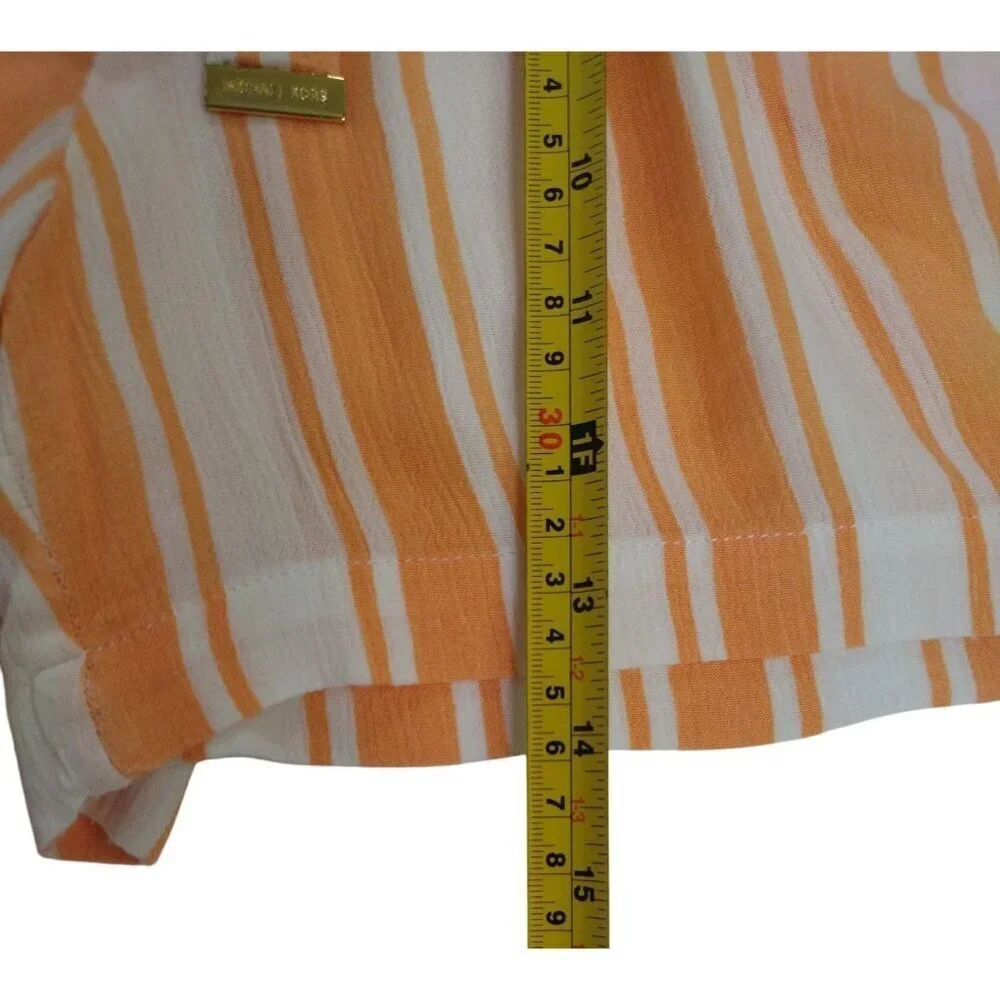 Michael Kors Womens Orange, White Striped Drawstring Shorts Size L Viscose Blend